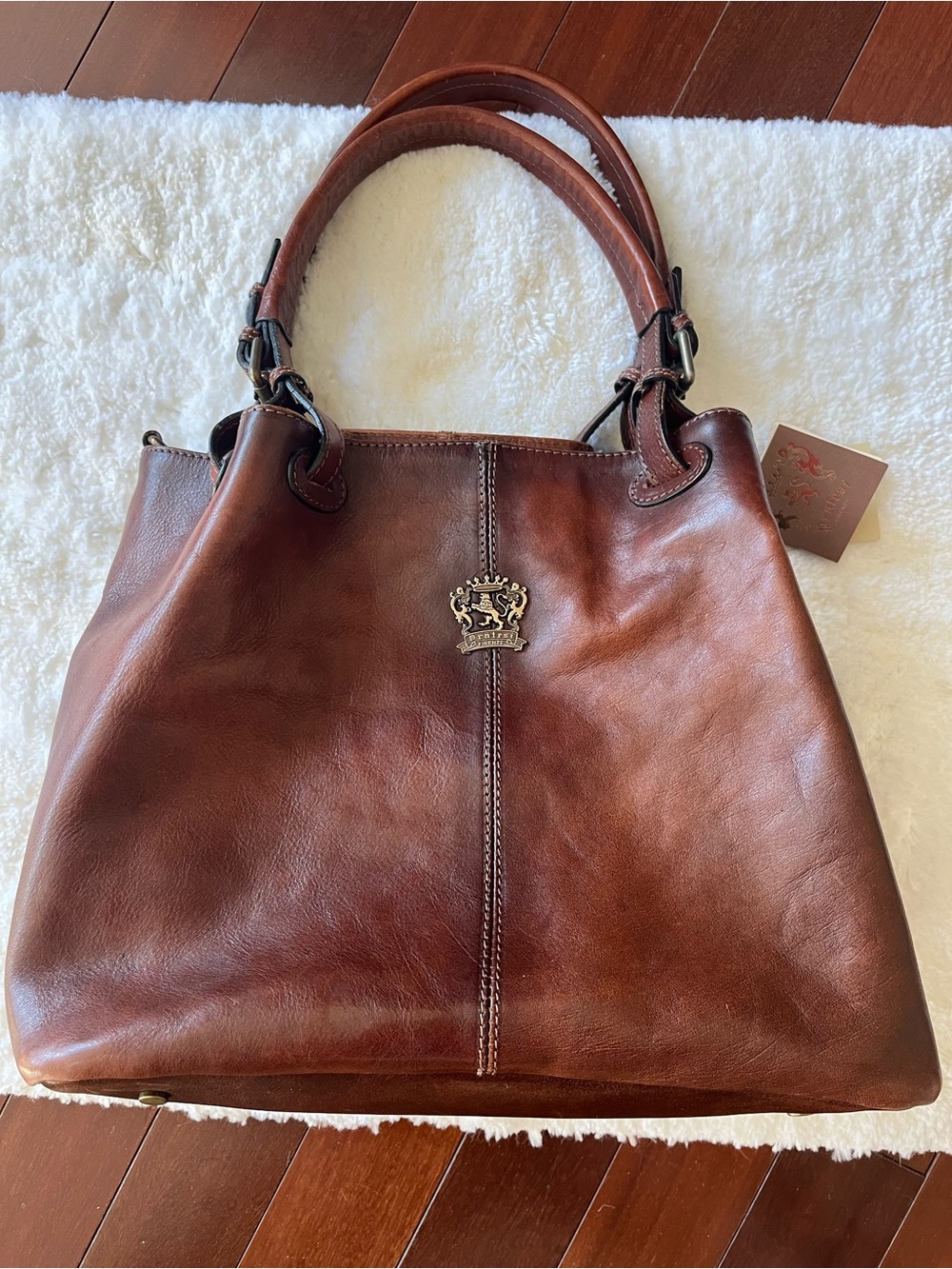 Pratesi 100% Soft Leather Chestnut Brown Shoulder Bag with Crest Emblem